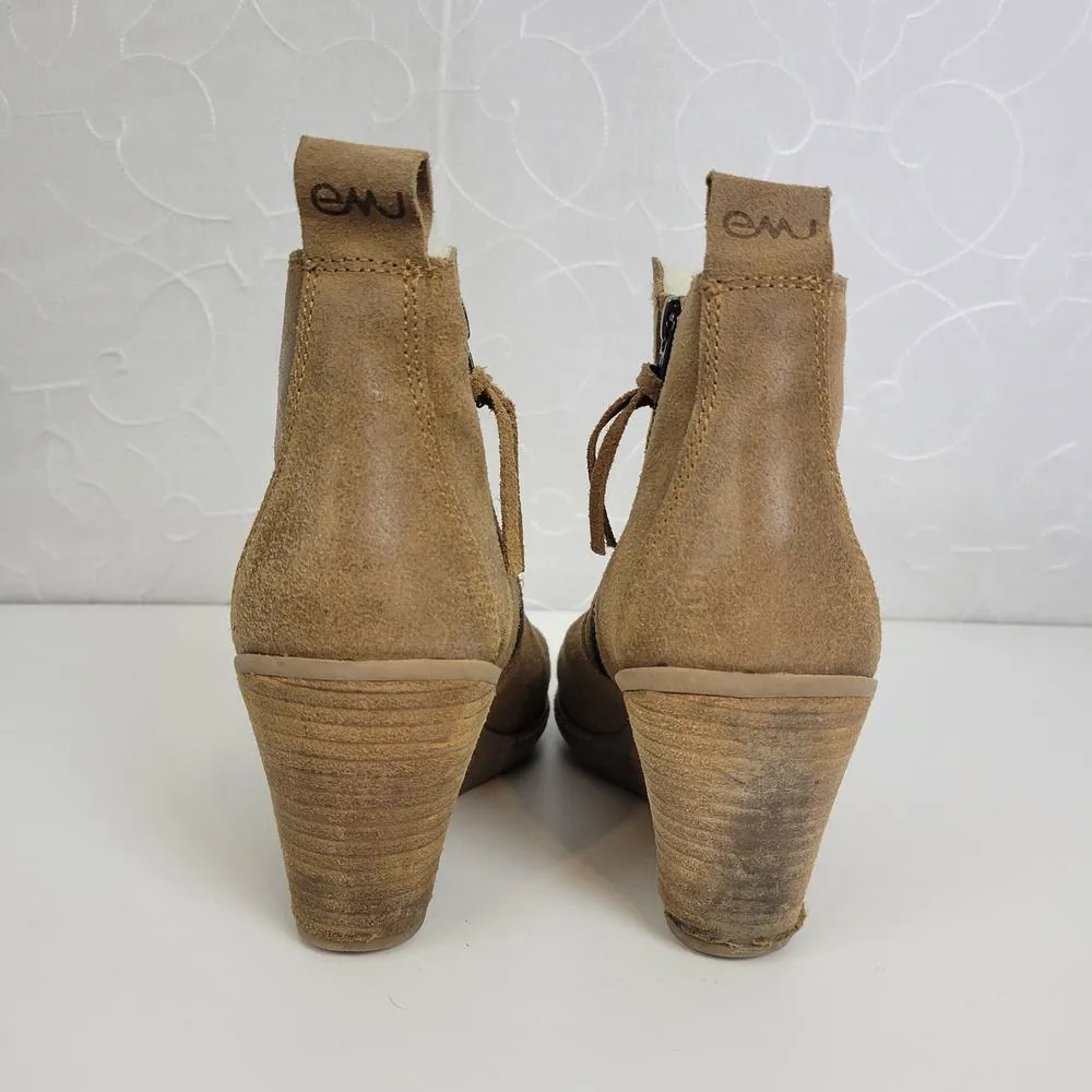 EMU Rosewood Wedge Womens Size 7 Tan Brown Suede Side Zip Heels Boots - Image 5