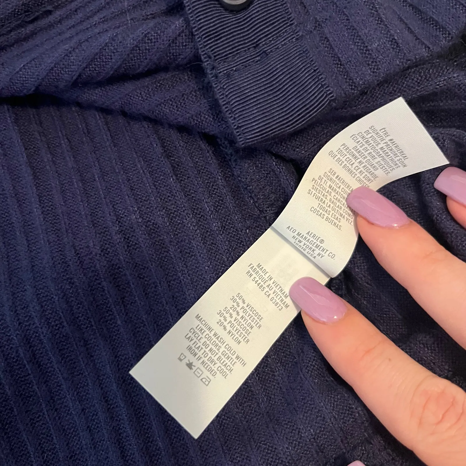 Aerie Navy Blue Ribbed Knit Button Front Cardigan Long Sleeve Layering Top Sz M - Image 8