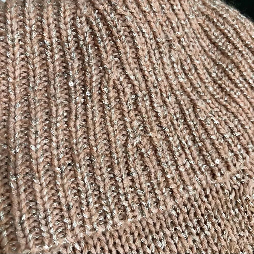 Oversized Knit Sweater Cowl Neck Sequins Dusty Rose Pink Aztec Print XS - Image 11