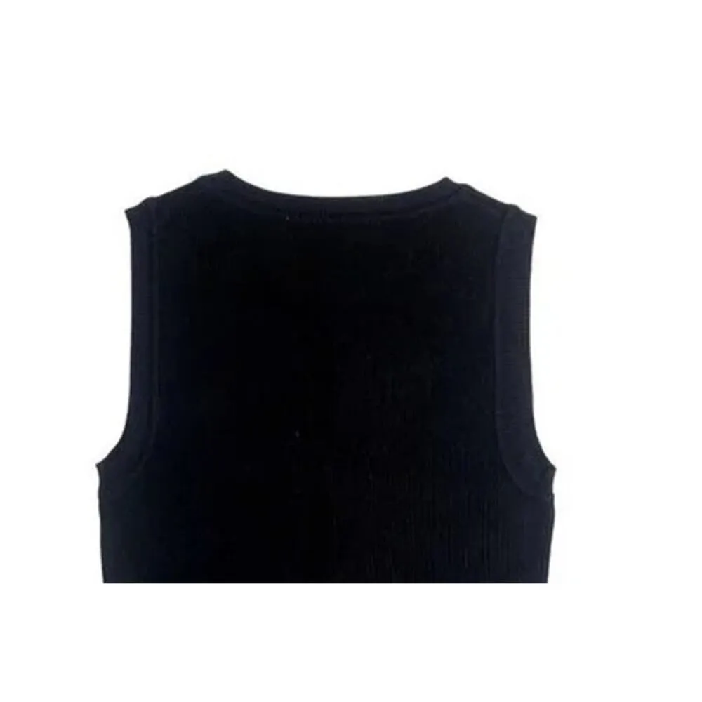 ZARA Casual Ribbed Sleeveless Knit Crop Top Crew Neck 90s y2k S Black #3137 - Image 9
