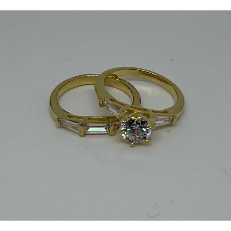 Silver 925 Round & Baguette Cut CZ 2.00TCW Wedding Set Size 8 6.84 Grams - Image 2