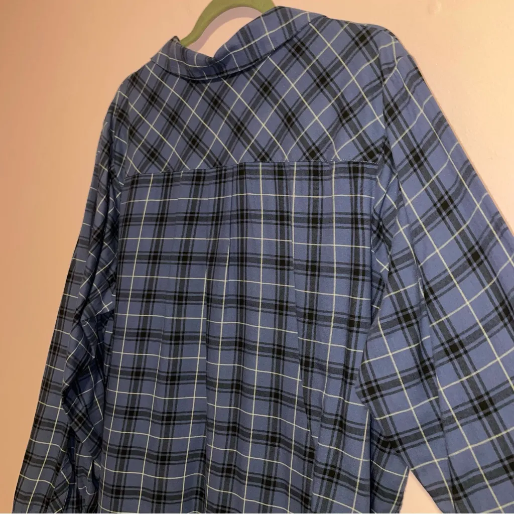 J Jill Mixed Tartan Plaid Tunic Top Women Size 2X Cotton Button Up Casual Preppy Blue - Image 7