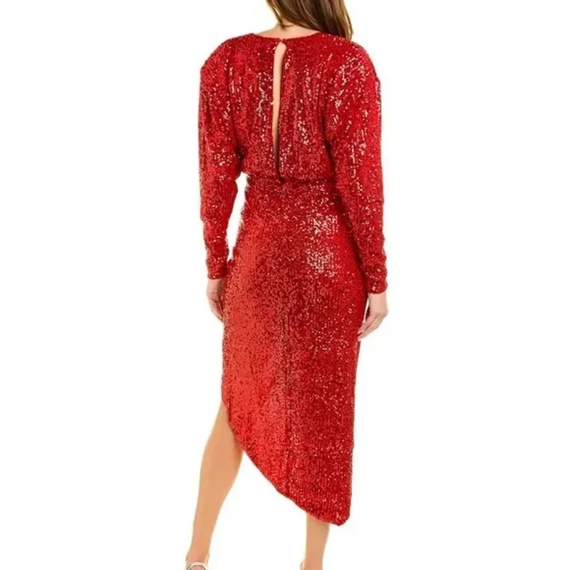 NWOT Alexia Admor Silena Surplice Midi Dress Red Sequin V - Image 3