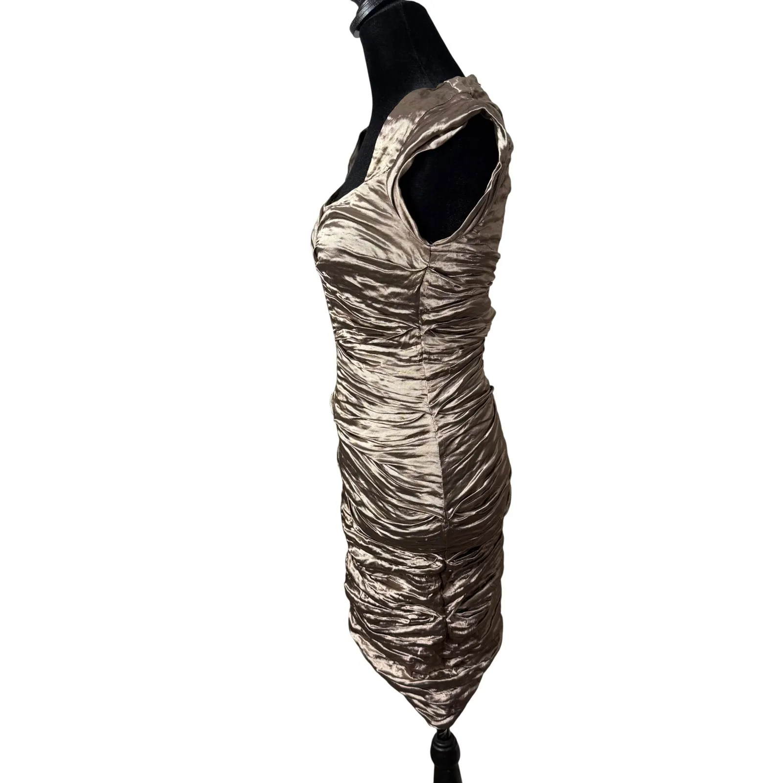 Nicole Miller Ruched Crinkle Metallic Bodycon Dress Size 2 y2k Cocktail Party - Image 6