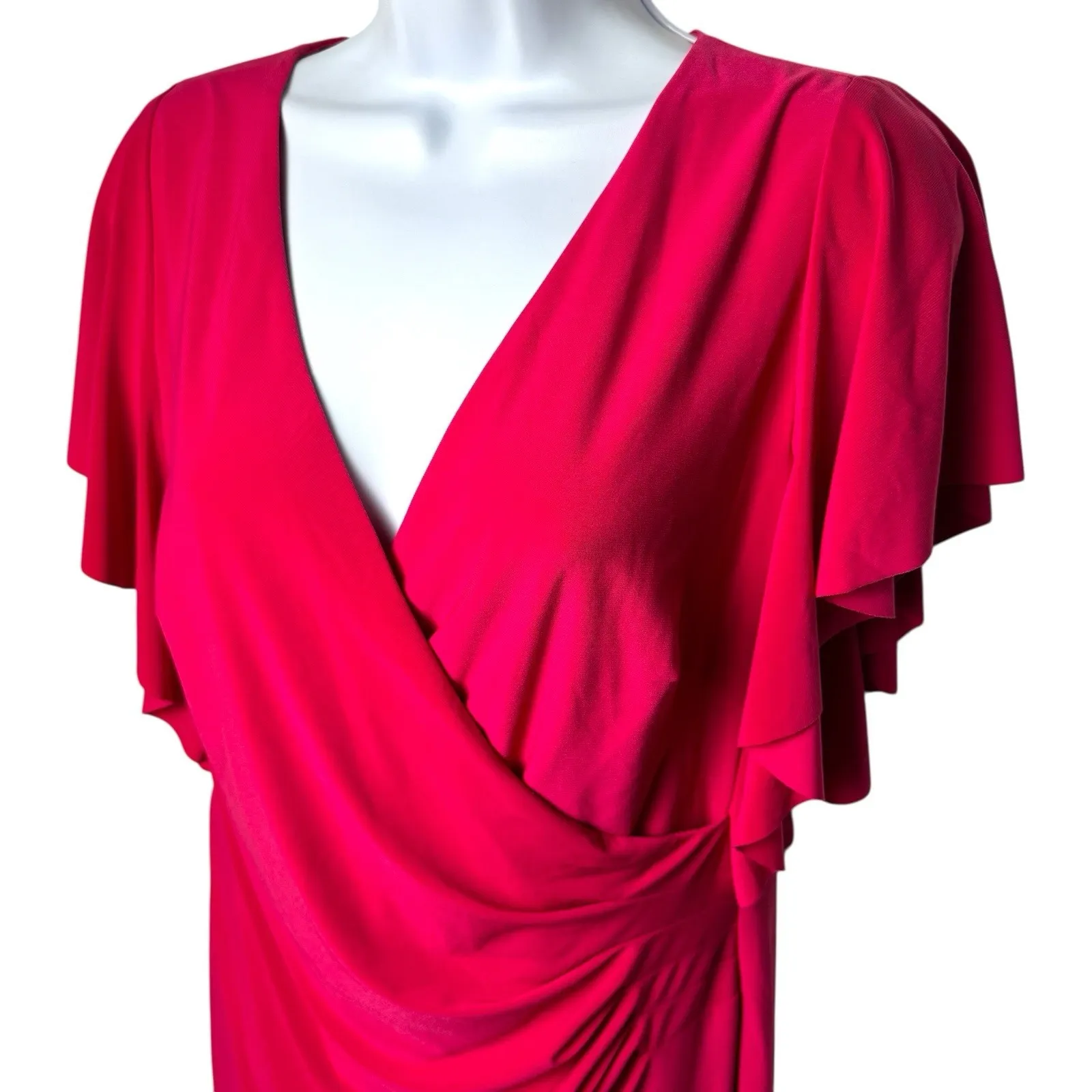 Lauren Ralph Lauren Pink V-Neck Ruched Midi Dress Special Occasion Evening 10 - Image 3
