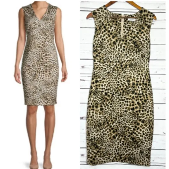Calvin Klein Leopard Print Sheath Cocktail Dress Size 4 Small - Image 2