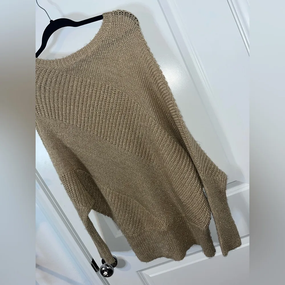 Papaya’s Relaxed Knitted Metallic Mesh Scoop Neck Oversize Batwing Sweater Sz M - Image 7