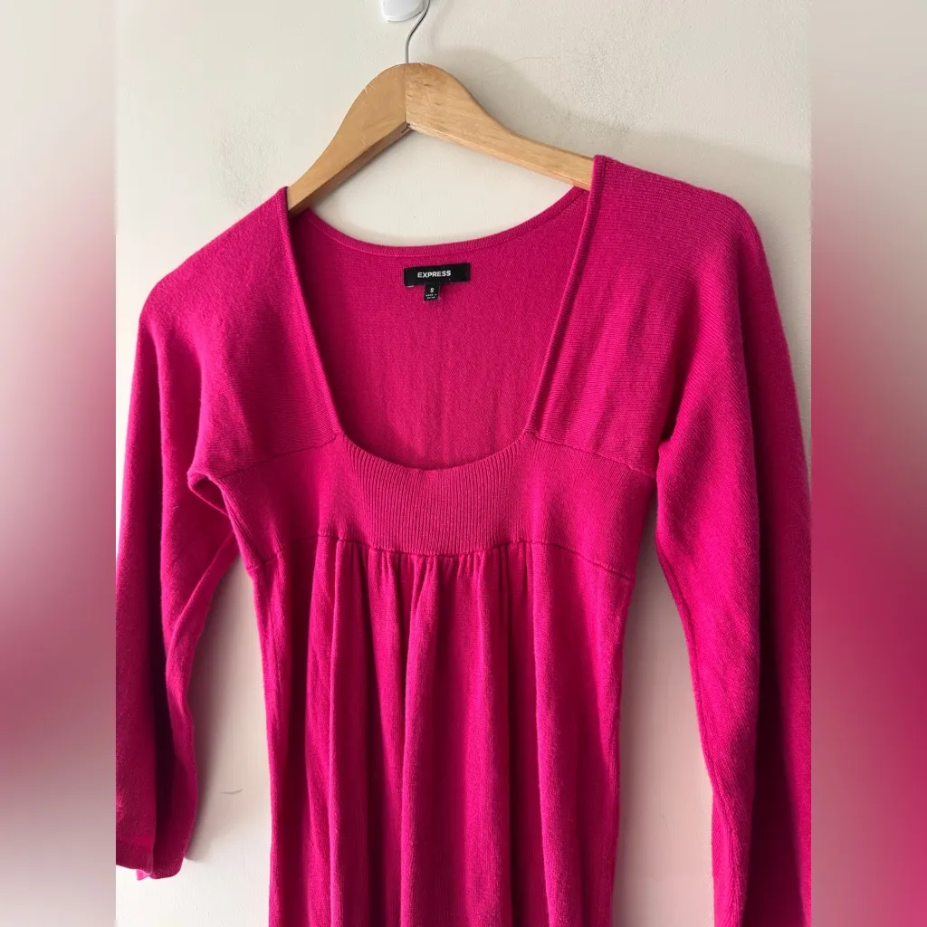 Express Hot Pink Flare Sleeve Sweater Mini Dress or Tunic - Image 2