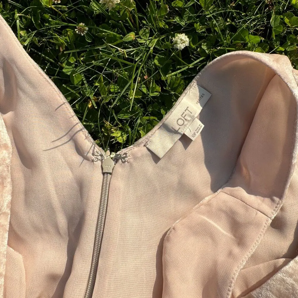Loft Mini Dress Size 10P Blush Pink Crushed Velvet Relaxed Sleeveless V Neck - Image 5