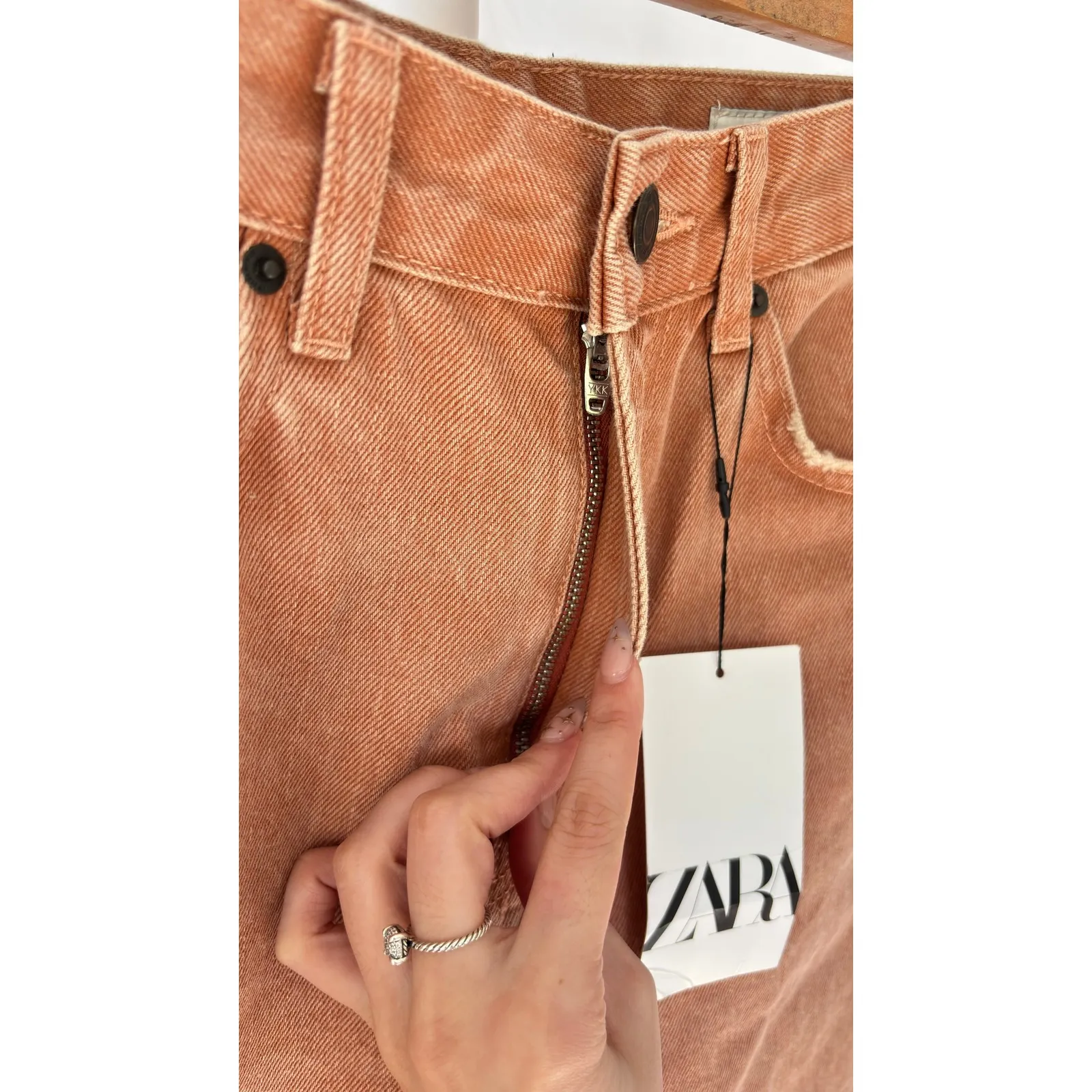 NWT ZARA The New Straight Fit Signature Denim Orange Women's Jeans Sz 2 - Image 5