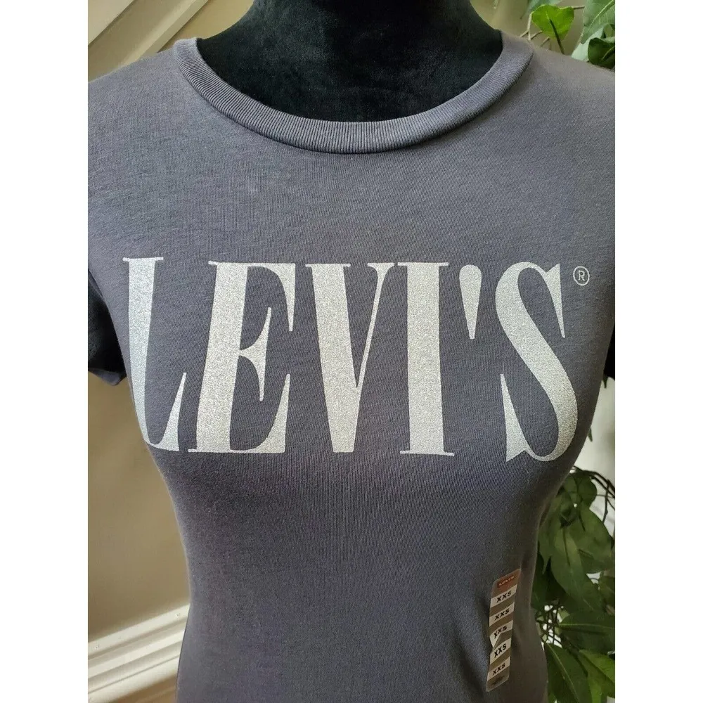 Levi's Women's Blue Cotton Round Neck Short Sleeve Logo Spell Out Shirt Size XXS - Image 5