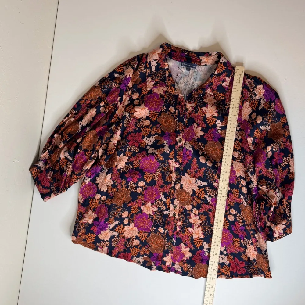 Democracy Blouson Sleeve Button Down Pleated Floral Woven Shirt‎ Sz 2X Bohemian - Image 14
