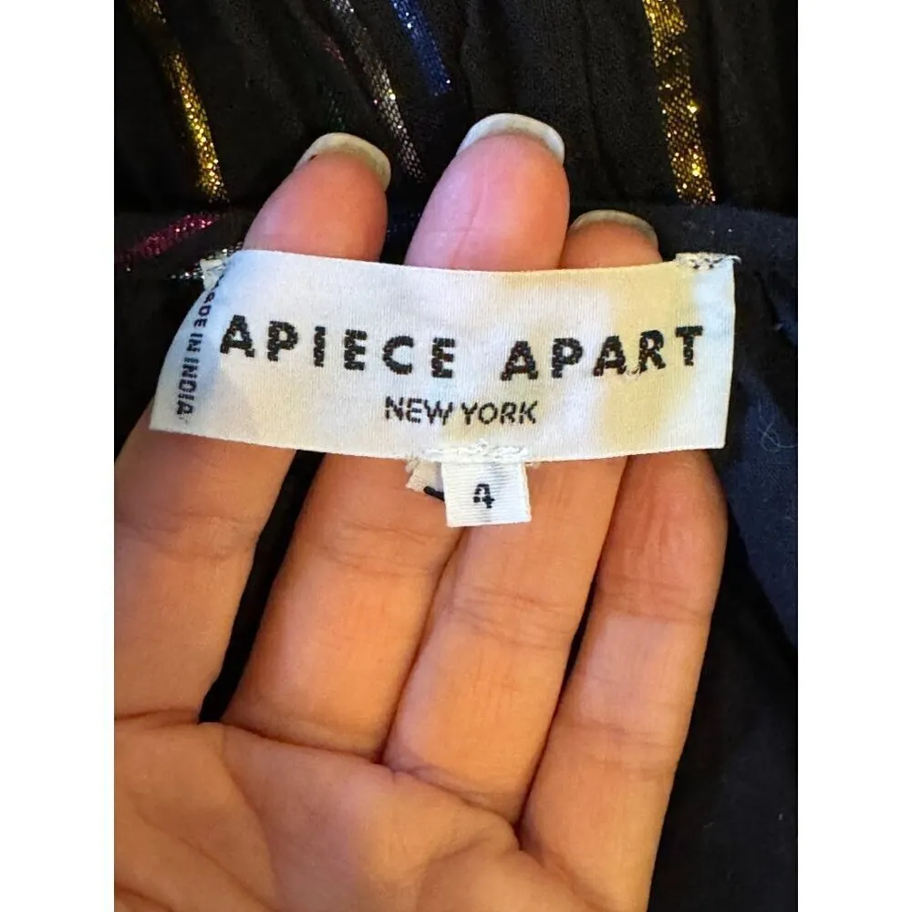 Apiece Apart Dress Women 4 Black Metallic‎ Rainbow Stripe Camellia Midi Party - Image 12