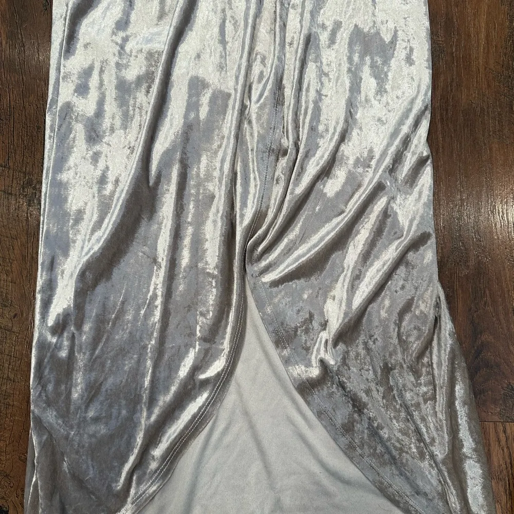 NastyGal Silver Velvet Wrap Dress - Image 3