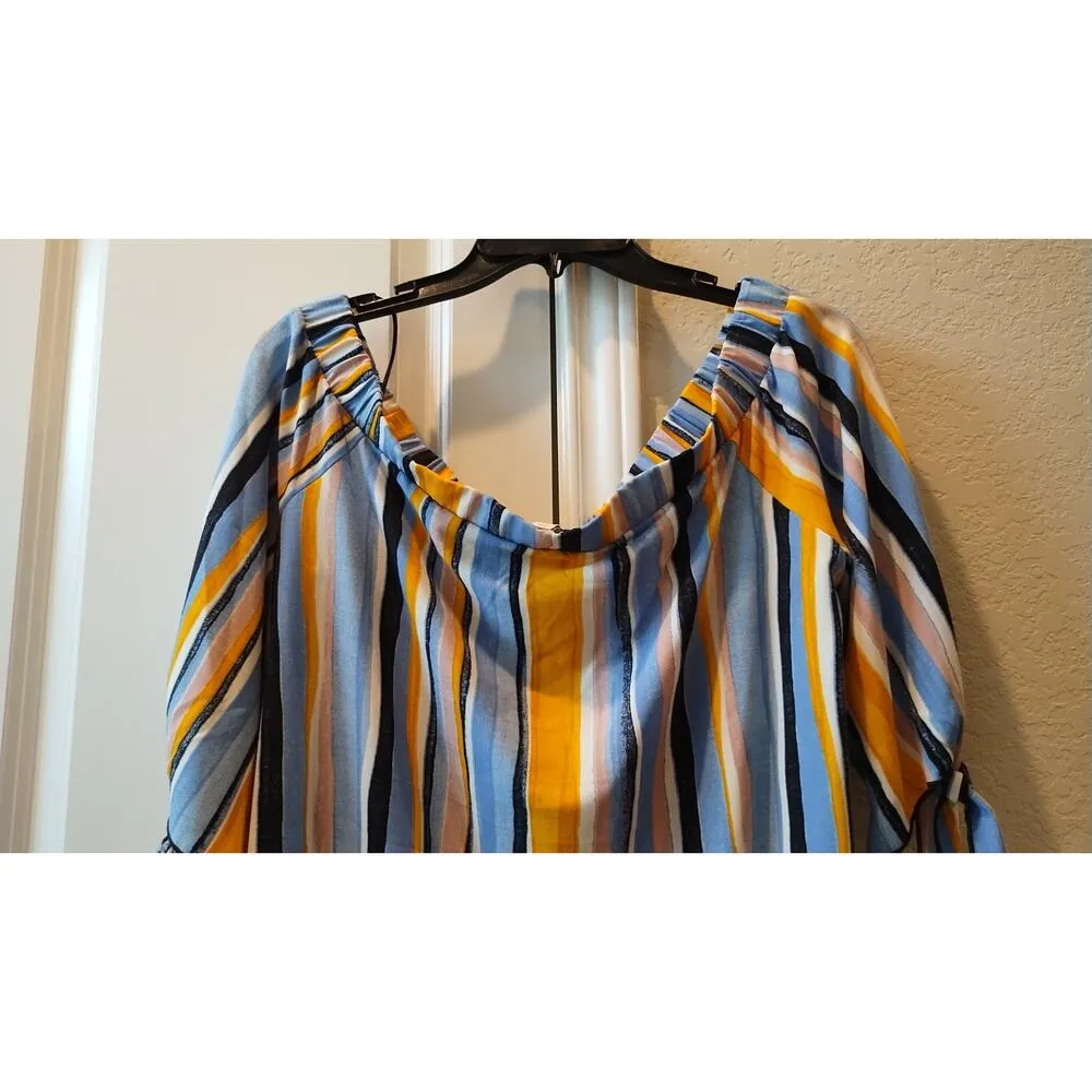 NTW Bar III tricolor striped Off-the-Shoulder Tie Sleeve Dress Size Large - Image 2