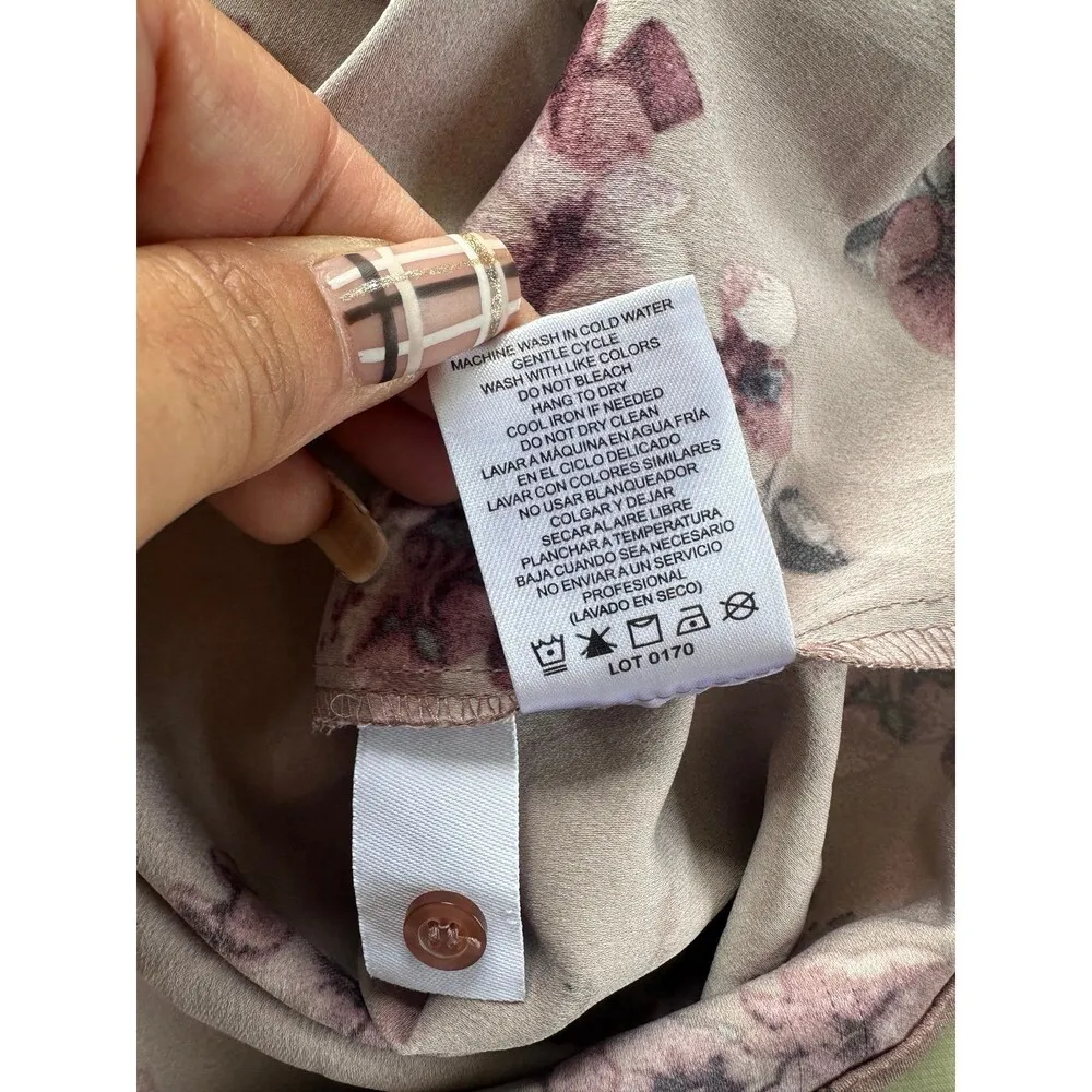 Hilary Radley Women's Floral Split Neck Long Sleeve Mandarin Collar Blouse XL - Image 6