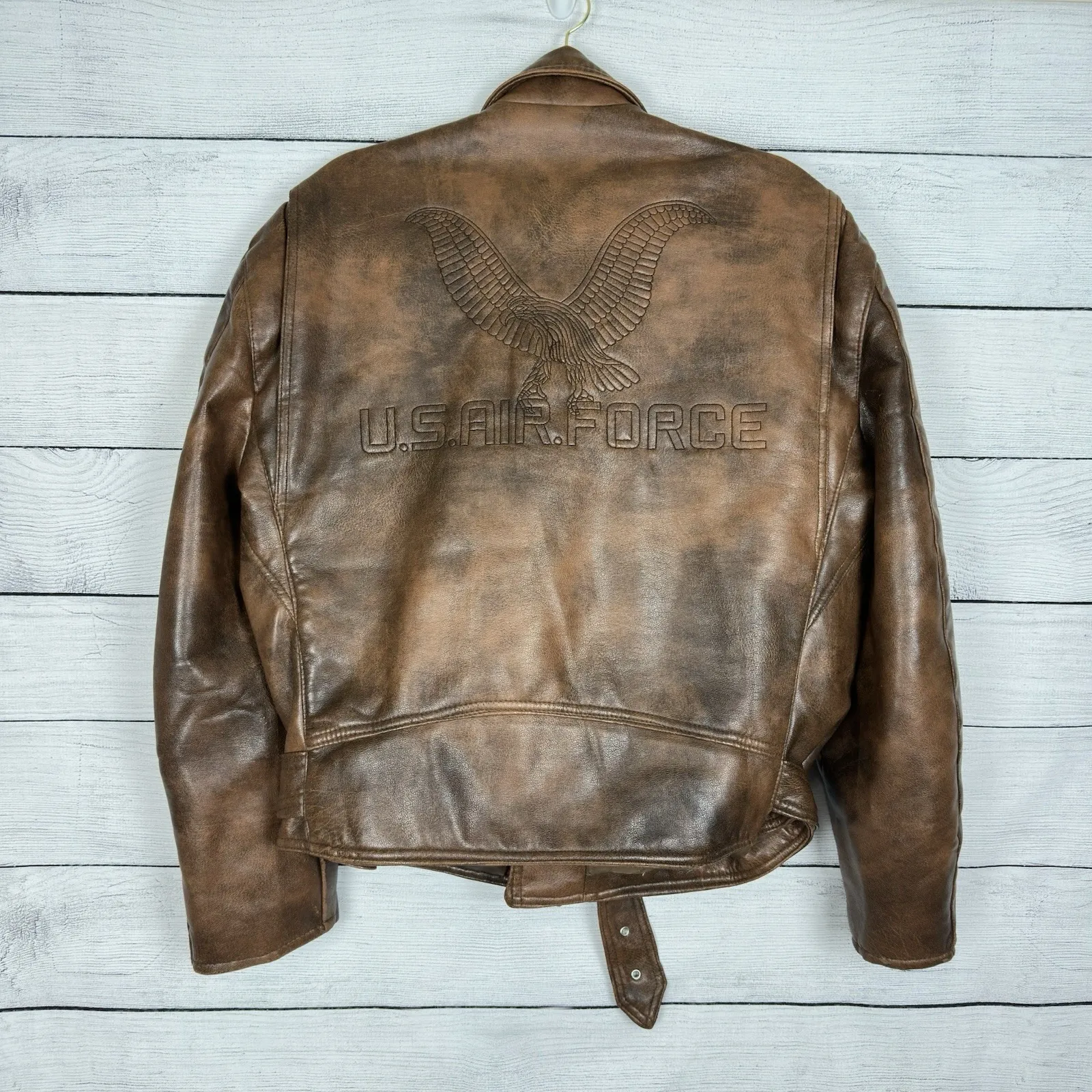 Vintage US Air Force F.G.A Faux Leather Motorcycle Jacket Brown Mens Large Italy - Image 4
