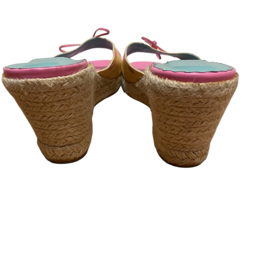 Lilly Pulitzer Relay Hibiscus Pink  Leather Straw Wedge Sandals Womens Size 10 - Image 7