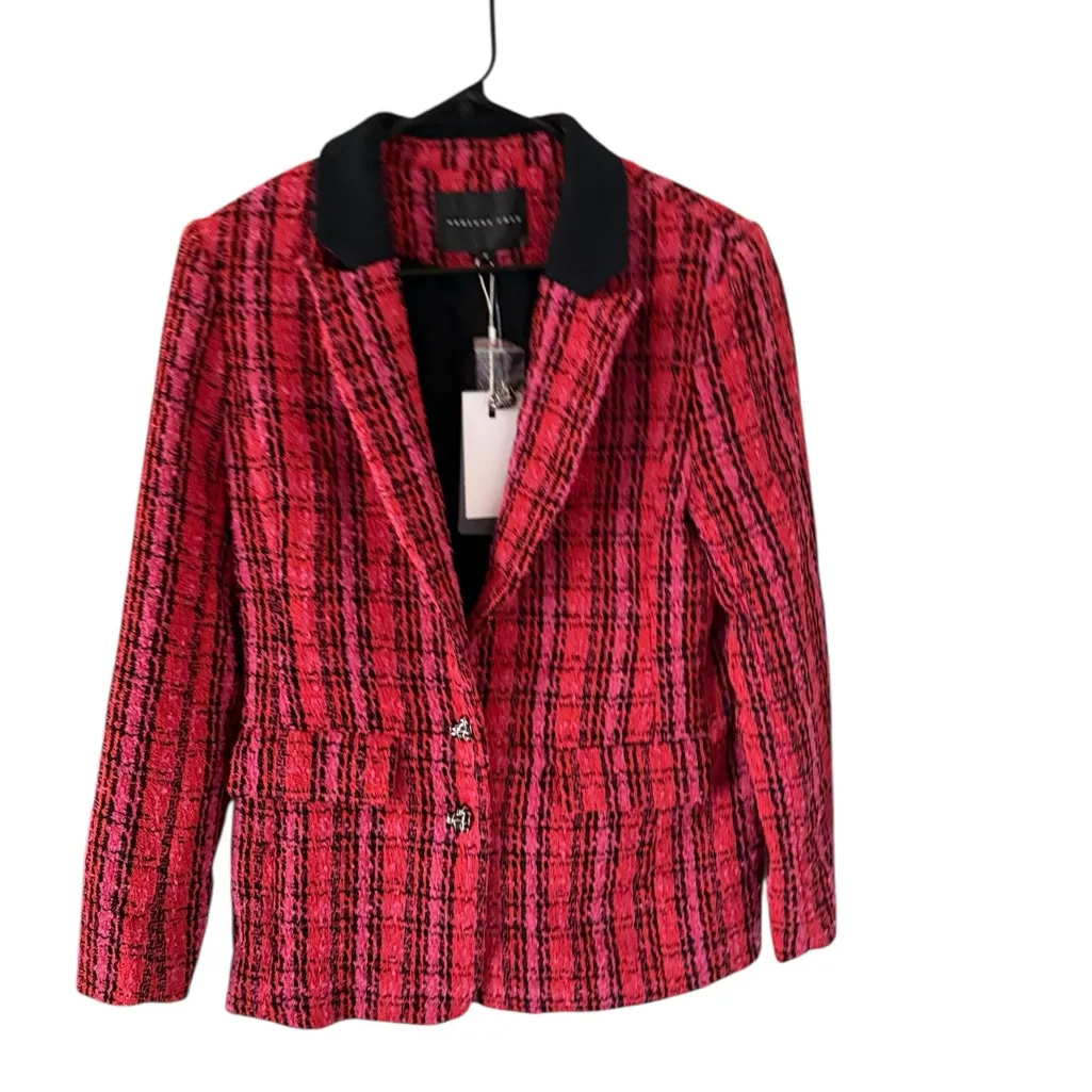 Endless Rose NEW Plaid Bouclé Blazer Red & Pink - Image 10