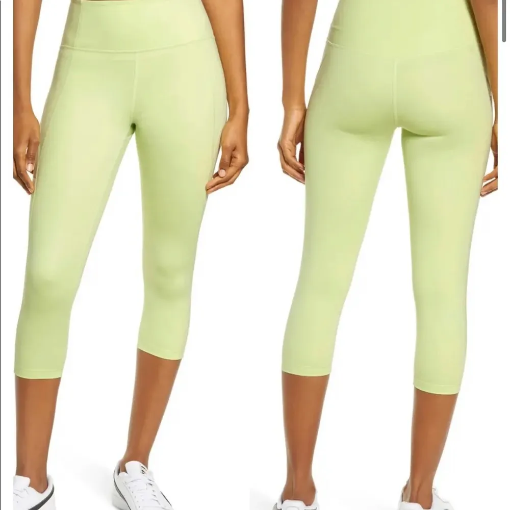 Girlfriend Collective High Waist Active Capri Leggings in Lime Green Butterfly S - Image 2