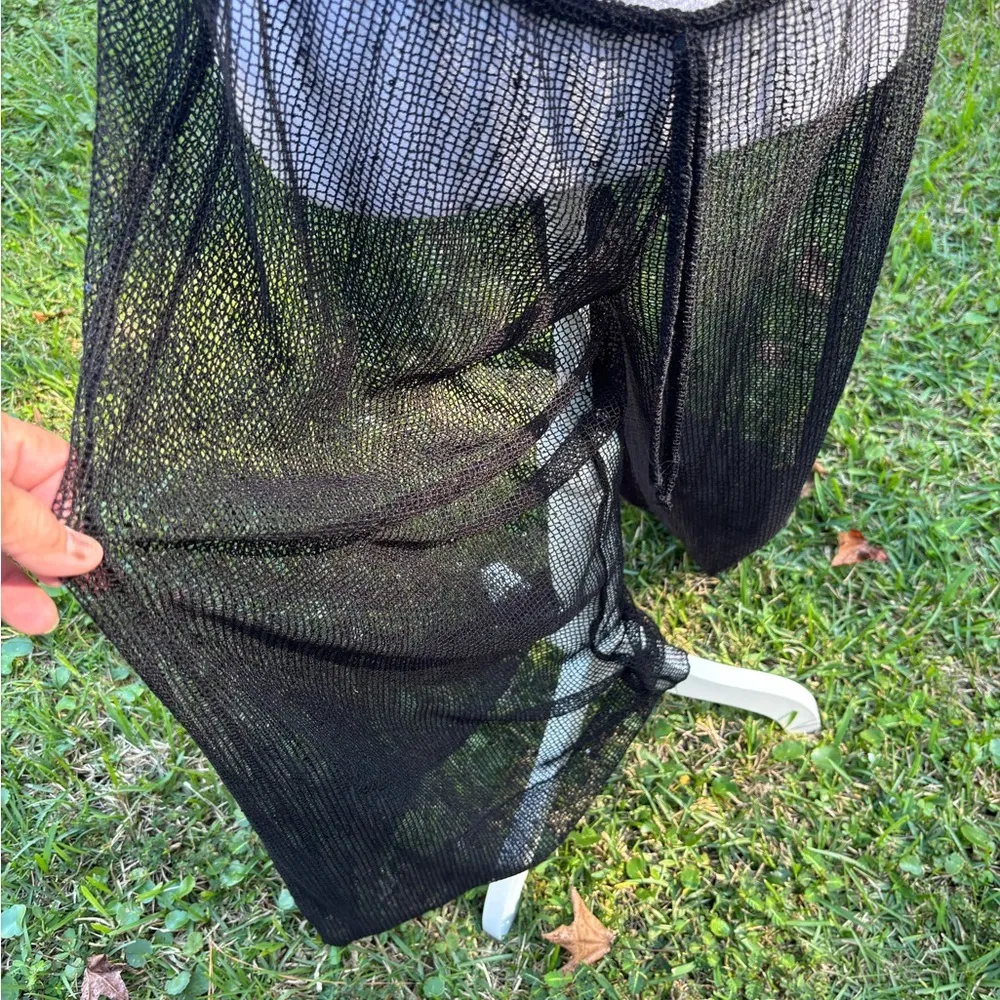 Black Sequined Mesh Wide Leg Pants Swimsuit Cover Festival Wear XL - Image 6