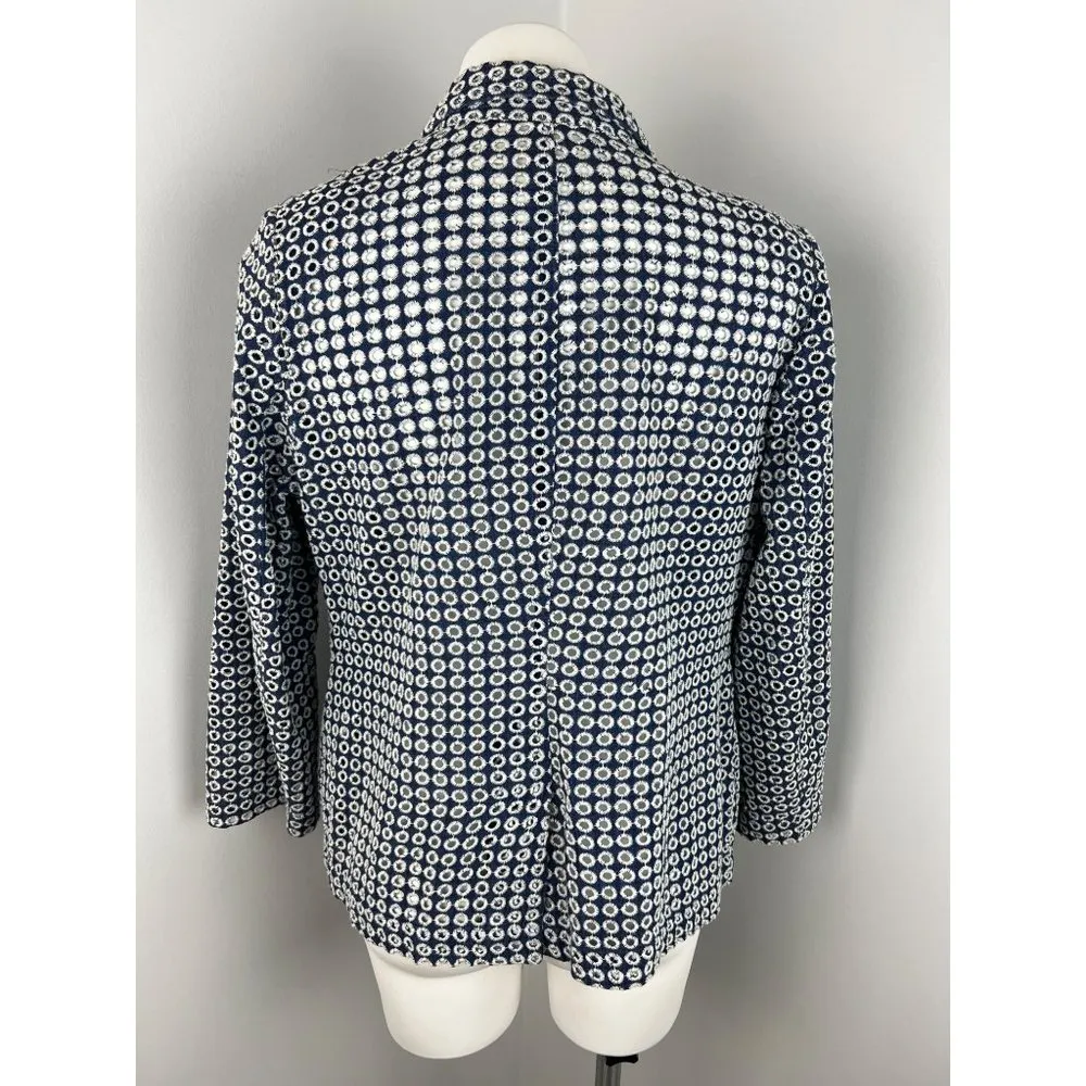 Chico's  White Blue Eyelet Lace Cotton Blazer Medium - Image 3