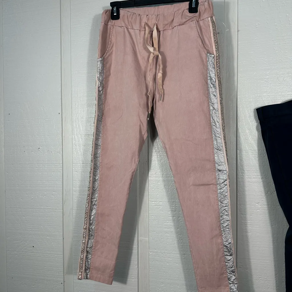Brand Bazar Pink and Silver Elastic Waist Pants No Size, See Measurement… - Image 2