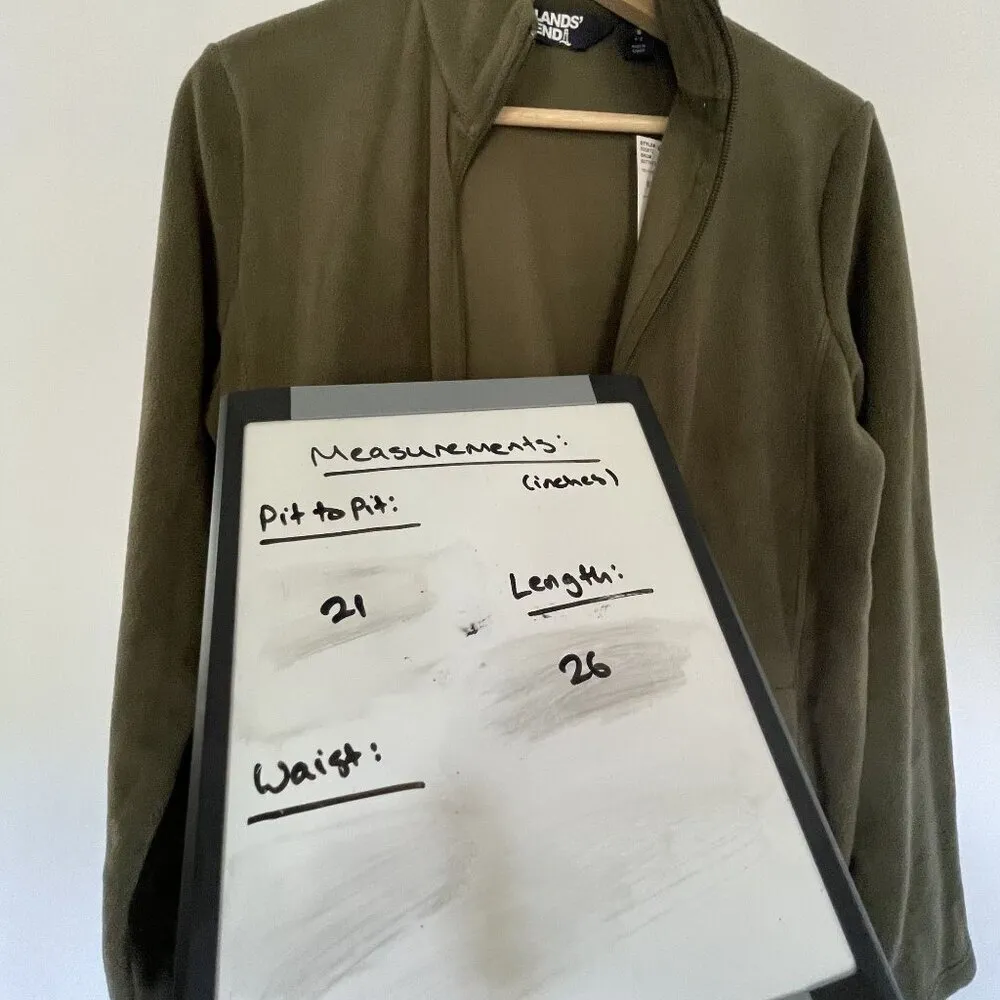 NWT Lands' End forest moss green full zip fleece sweater casual warm soft small - Image 9