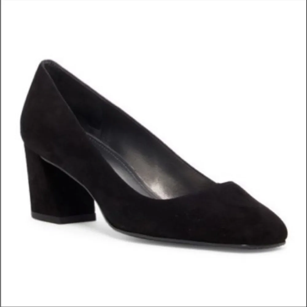 Stuart Weitzman MaryMid Suede Block Heel Pump in‎ Black Size 8 Narrow - Image 9