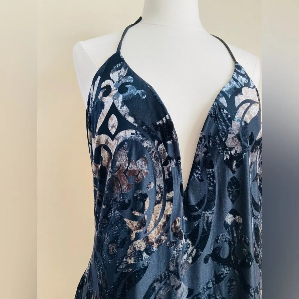 Trac Printed Velvet Gradient Halter Tie Open Back Mini Dress Size 1X NWOT - Image 3