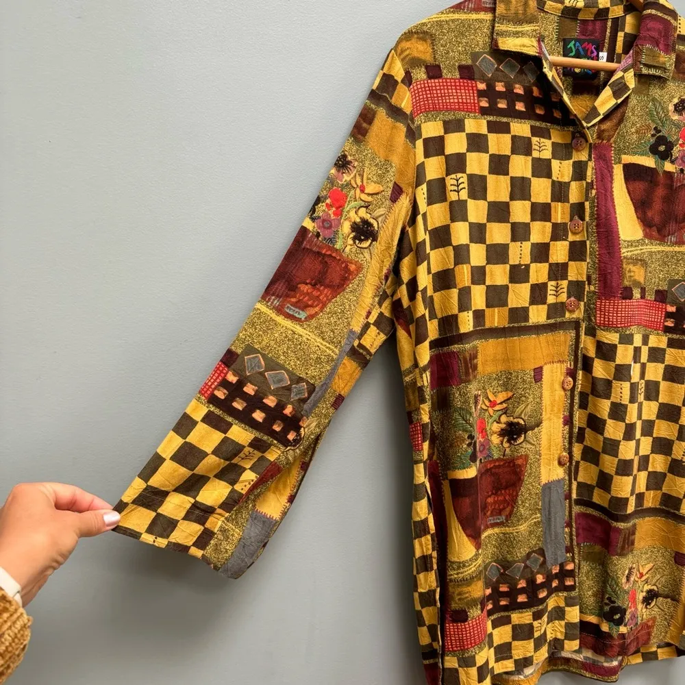 Vintage Jams World Button Up Floral Blouse Cotton S - Image 5