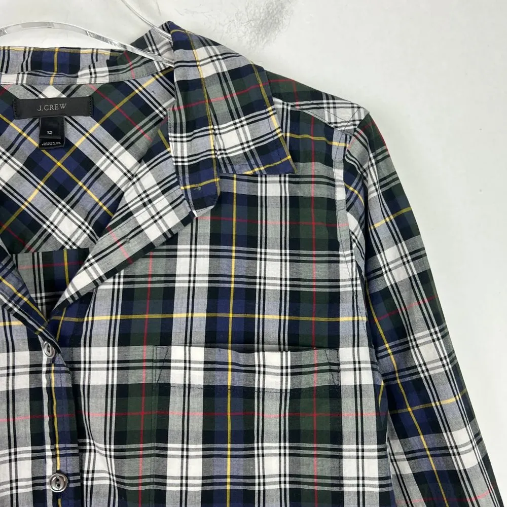 J. Crew Shrunken Boy Shirt in Forest Plaid Buttondown Top Size 12 L1377 - Image 3