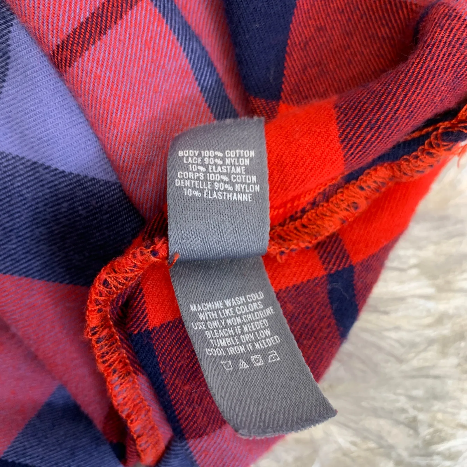 Aerie Red Blue Black Flannel Plaid Camisole Lace Sz Medium - Image 9