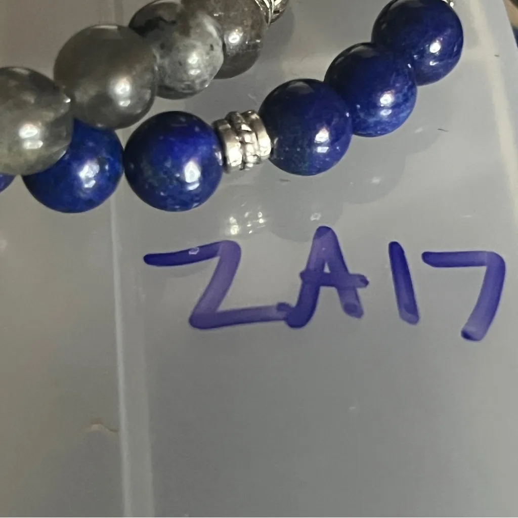 Healing Gem Stone Blue and Gray Beaded Bracelet Set - Image 5