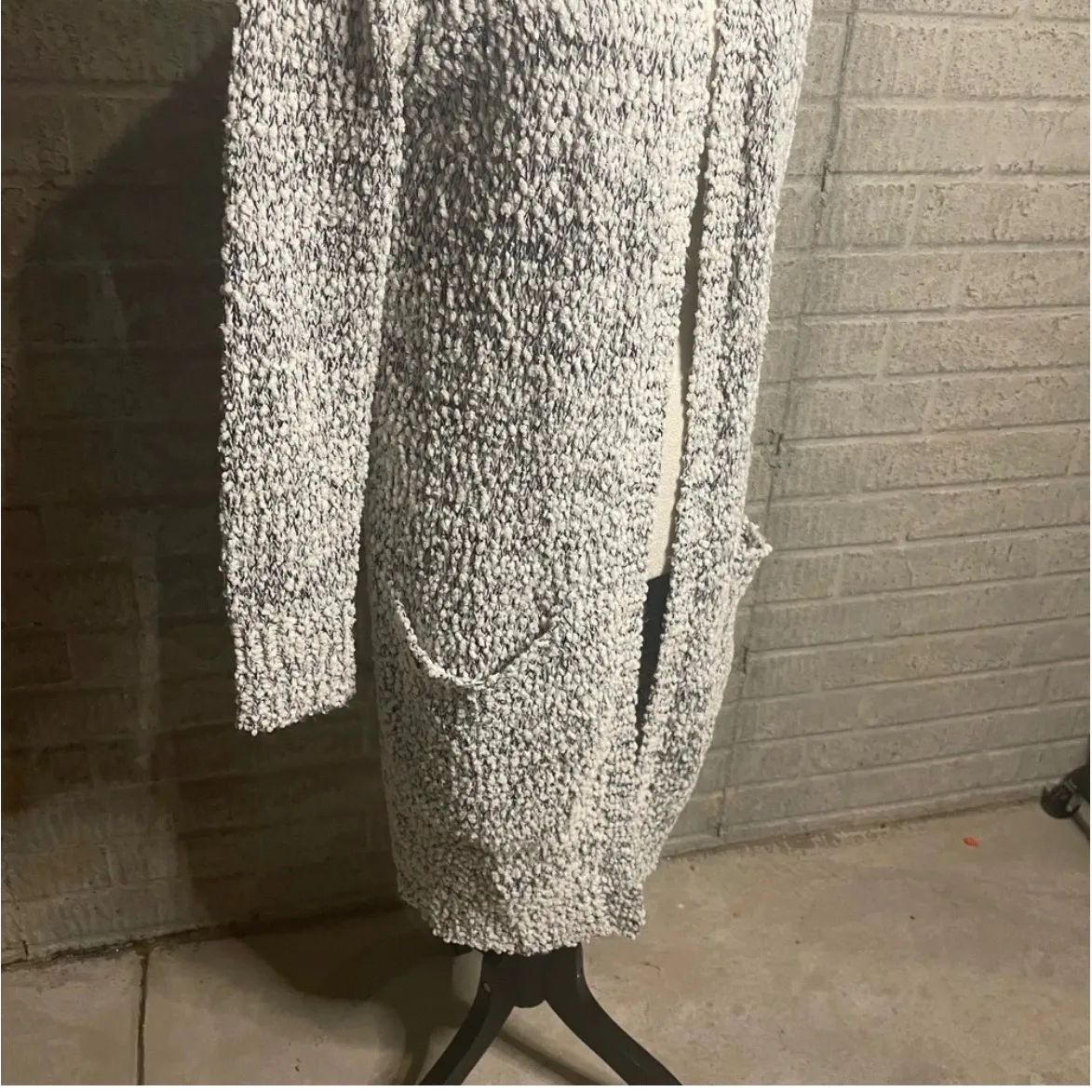 RIPE Chunky Knit Long Cardigan Sweater Black White Speckled XS Pockets Cozy - Image 2