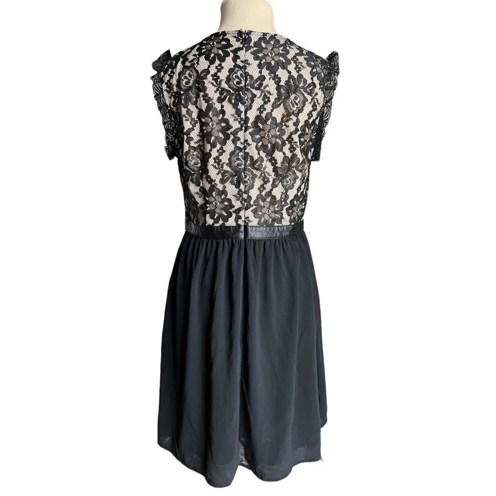Black Lace Bodice Sleeveless Fit & Flare Sheath Dress w/ Lace Overlay Medium - Image 5