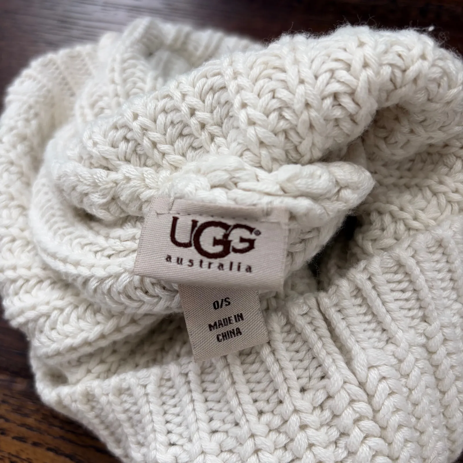UGG Tan Knit Cotton Blend Women's Beanie Hat - Image 4