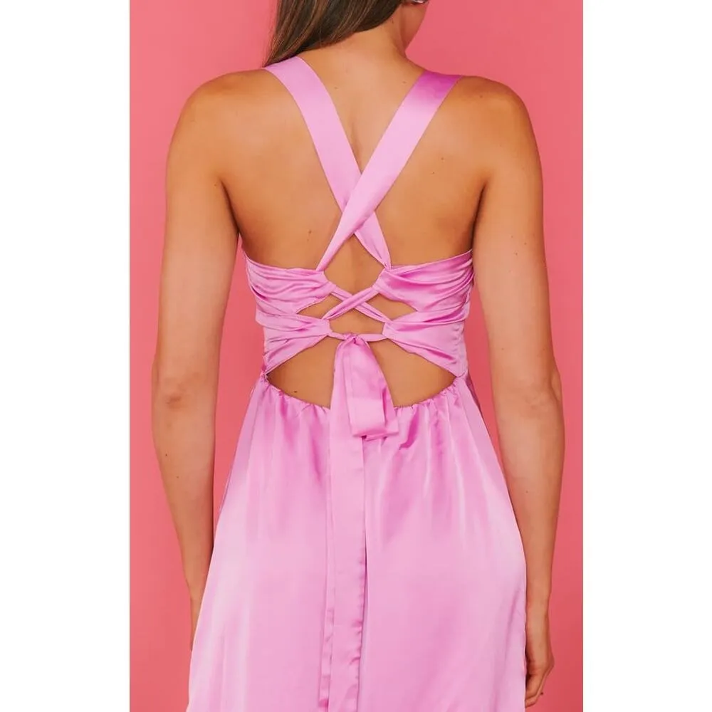 Show Me Your Mumu Mina Midi Dress Purple Pink Luxe Satin M NWT - Image 7