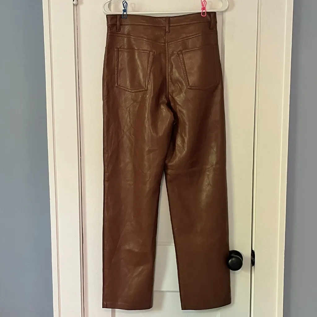 Wilfred Aritzia Melina brown vegan leather straight leg high rise pant size 8 - Image 5