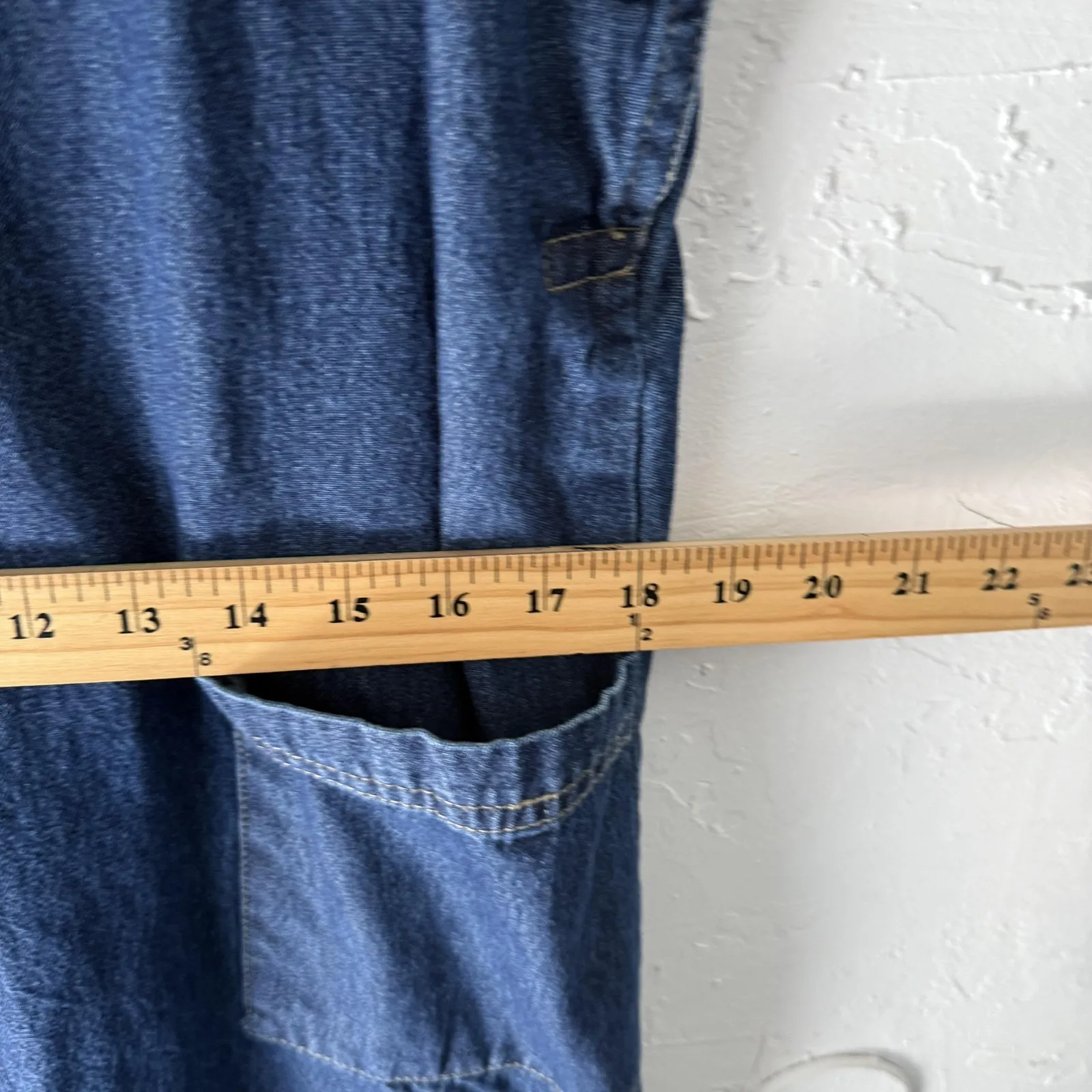 Krave Denim Overall Dress Vintage Denim‎ L Embroidered Leaf Pocket Teacher Fall Blue Size L - Image 5