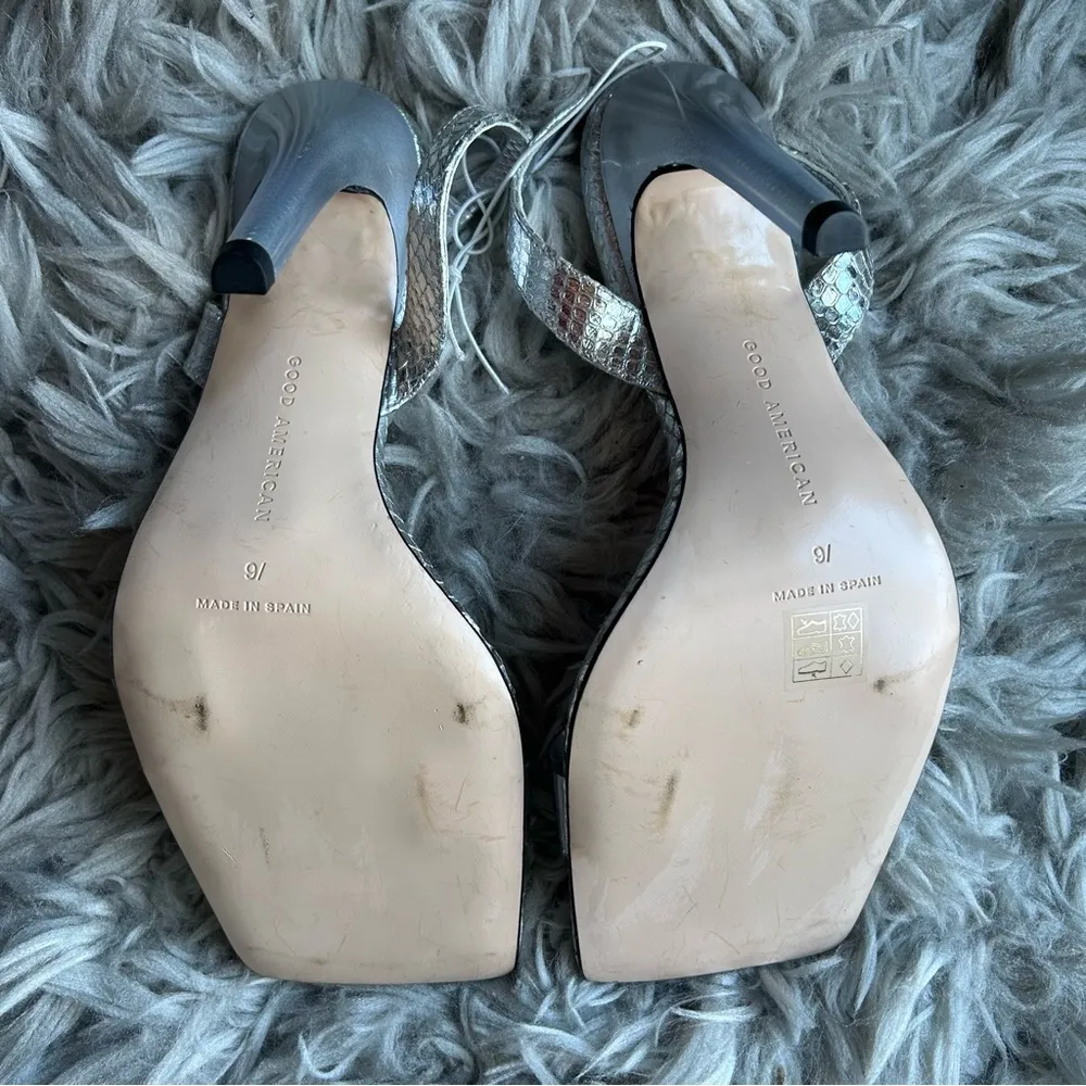 Good American silver square toe high heel sandals women's shoe size 9.5 - Image 10