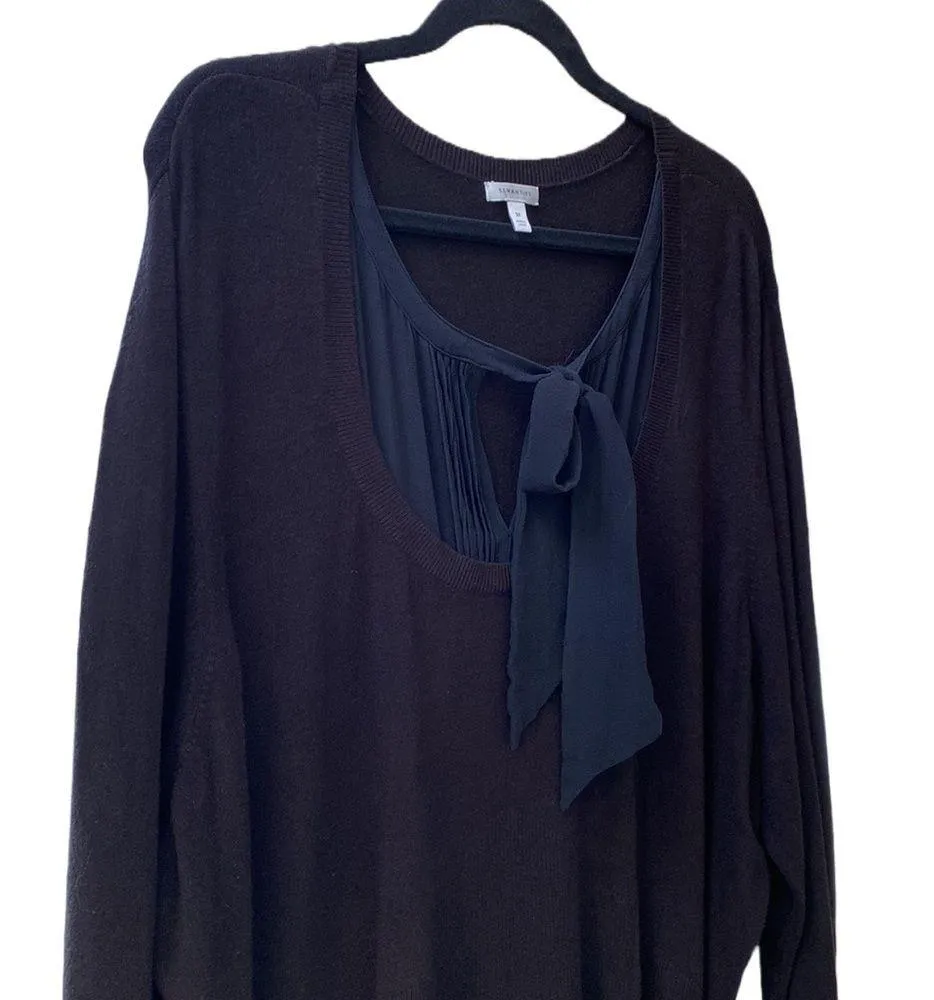 🖤 Semantiks Nordstrom Long Black Sweater/Tunic/Top, Silk Neck Tie, Plus - Image 4