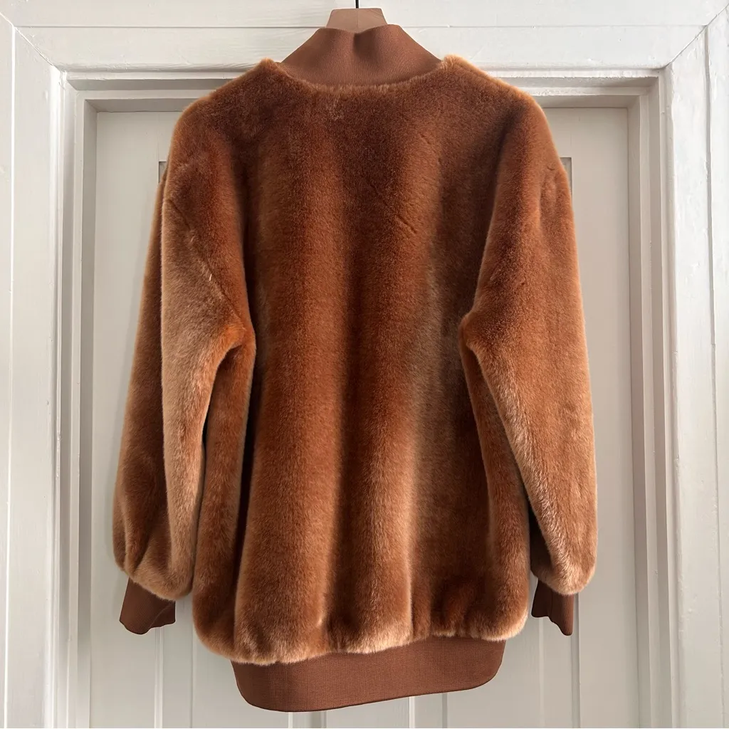 Tibi Luxurious Brown Faux Fur Track Jacket - Image 2