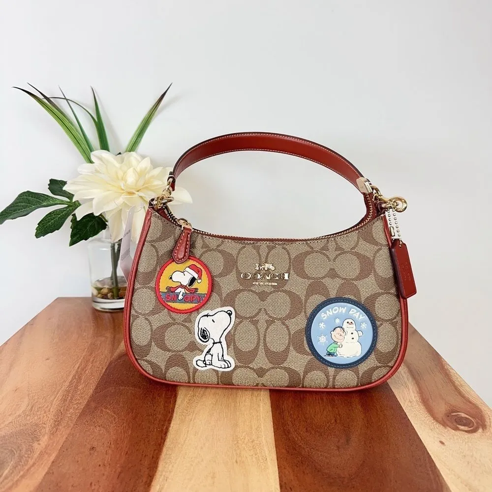 NWT Coach X Peanuts Teri Shoulder Bag In Signature Canvas With Patches - Image 3
