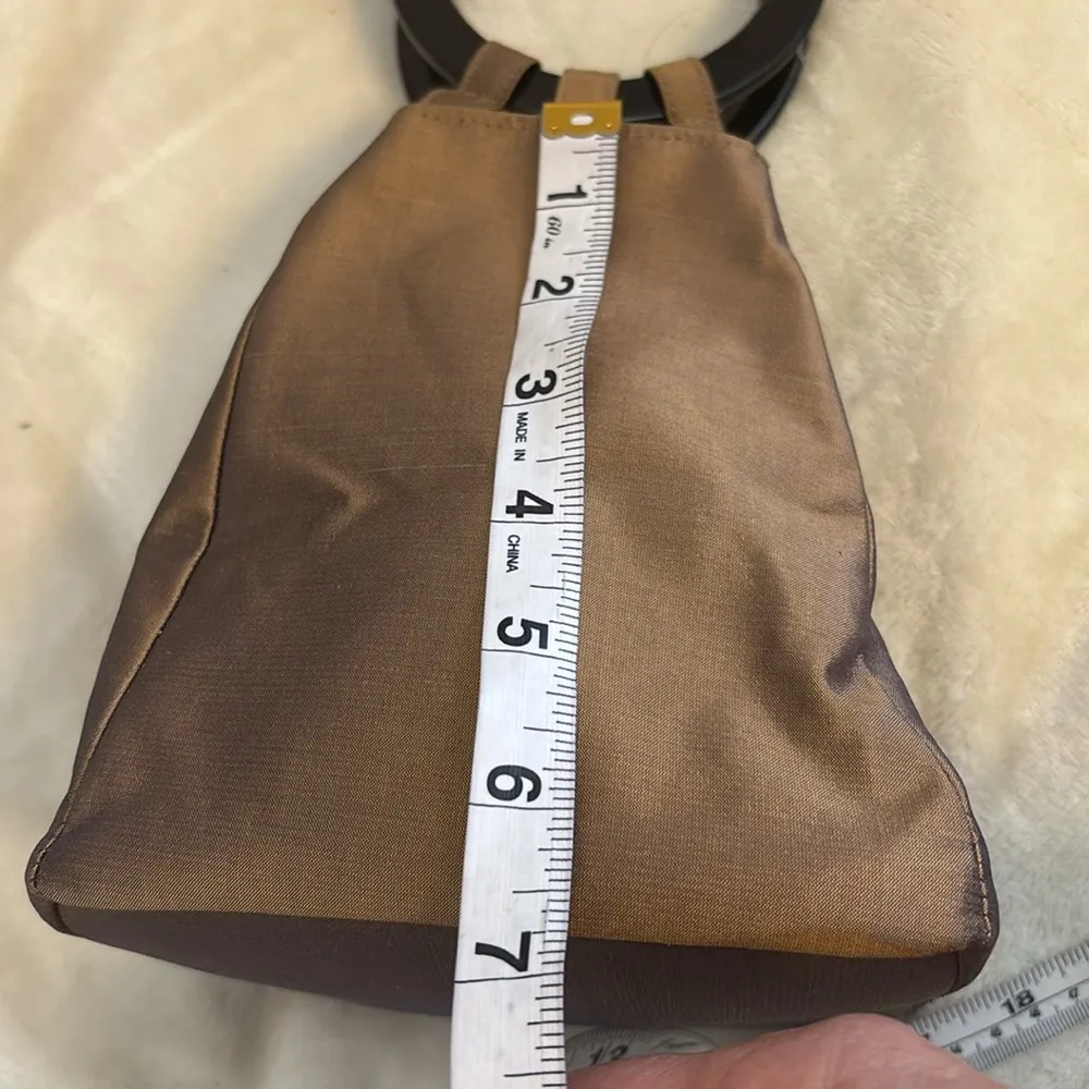 EARTH SQUARED EDINBURGH BRAND HANDBAG BROWN LUCITE RING HANDLES IRRIDESECENT - Image 13