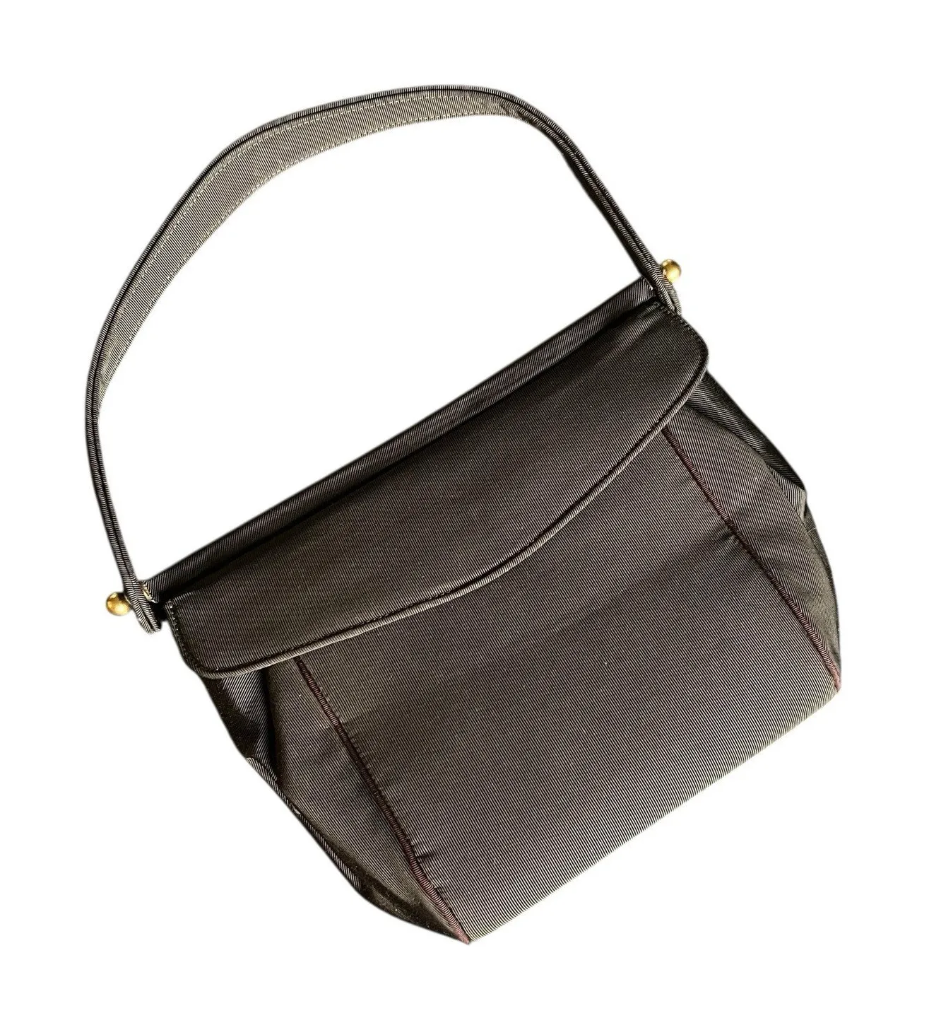 Ronay Vintage Black Handbag with Burgundy Piping - Image 1