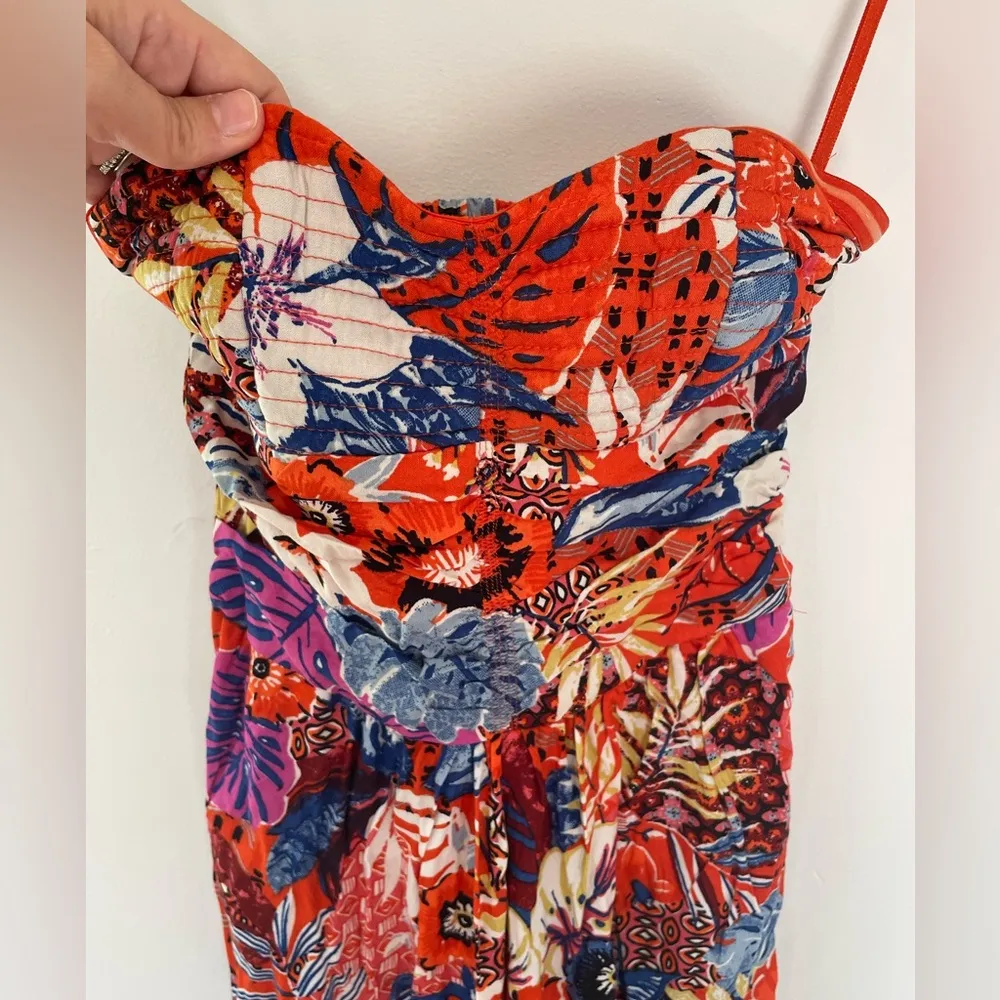 New! BOG Collective Strapless Floral Jumpsuit Romper, Tropical Flowy size XS Red - Image 2