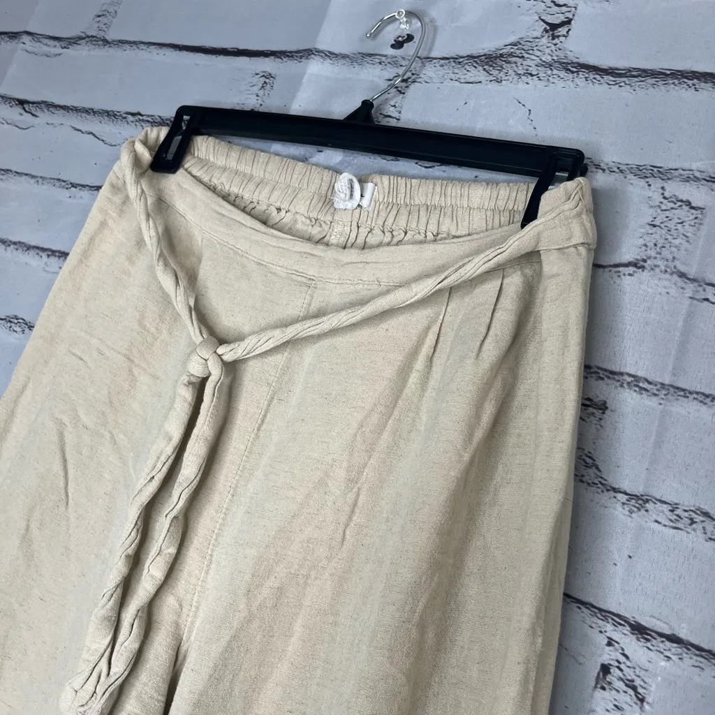 Japna Cream Linen Tie Waist Pants Sz L Wide Leg Summer Beach Travel Resort Y2K - Image 6