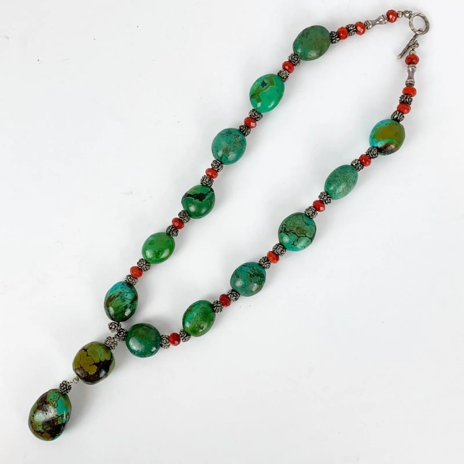 Green Turquoise pendant necklace silver toggle - Image 8