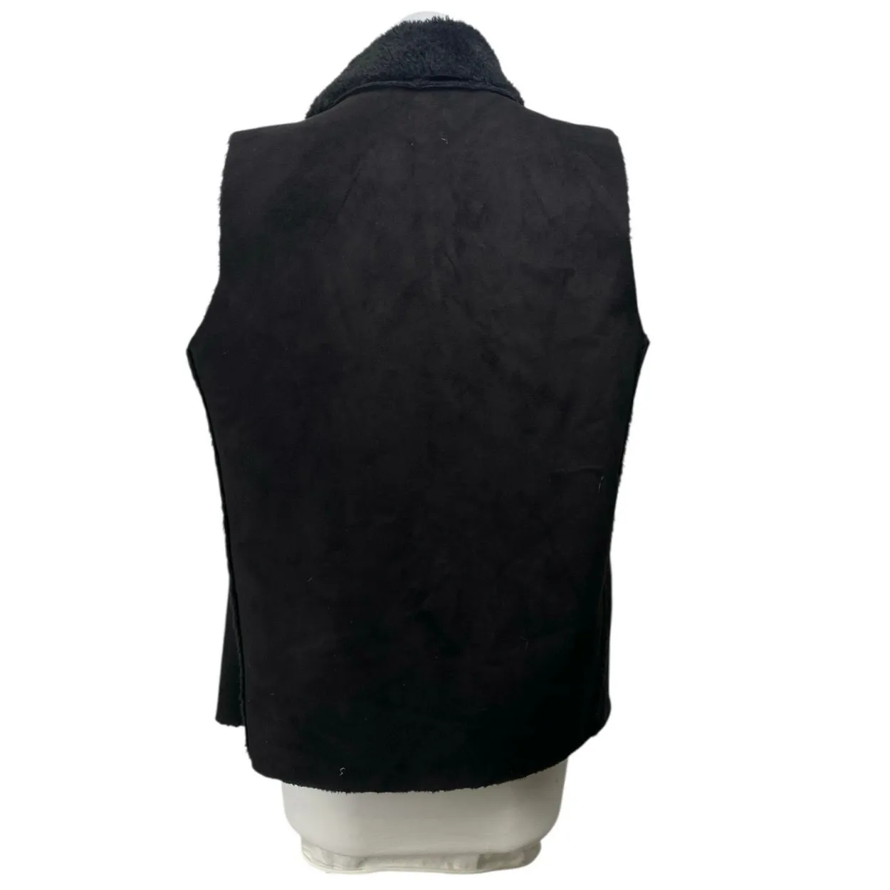 John + Jenn Womens Black Sleeveless Faux Fur Fleece Cardigan Sweater Vest Size M Size M - Image 3